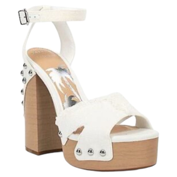 Gianni Bini DAISY White Denim Studded Platform Sandals - Picture 2 of 12
